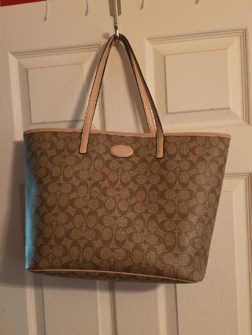 Coach Brown Signature Canvas Tote with Tan Trim and Straps - Picture 2 of 5